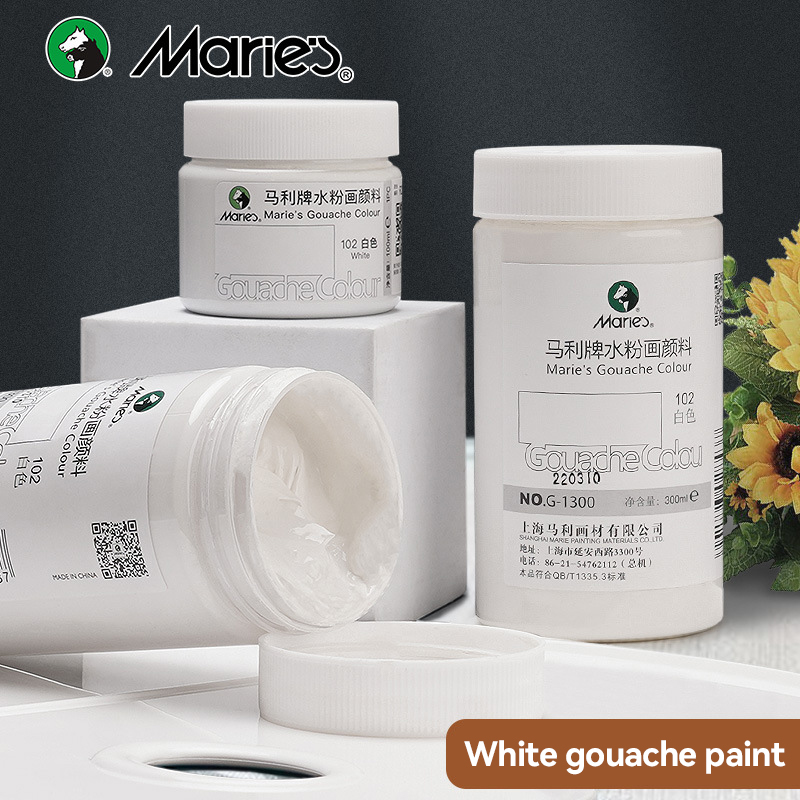 Gouache Paint Set - Farba gwaszowa biała 100ml/300ml w butelkach,